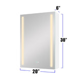 AAZJ 30-in x 20-in LED Fog Free Surface/Recessed Mount White Mirrored Soft Close Medicine Cabinet