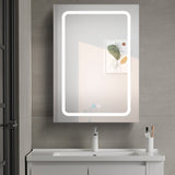 AAZJ 30-in x 20-in LED Fog Free Surface/Recessed Mount White Mirrored Soft Close Medicine Cabinet