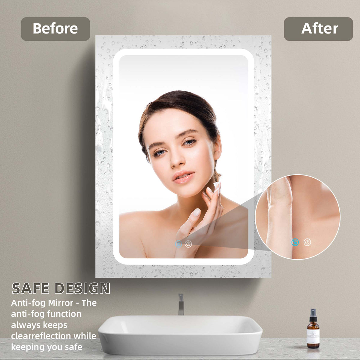 AAZJ 30-in x 20-in LED Fog Free Surface/Recessed Mount White Mirrored Soft Close Medicine Cabinet