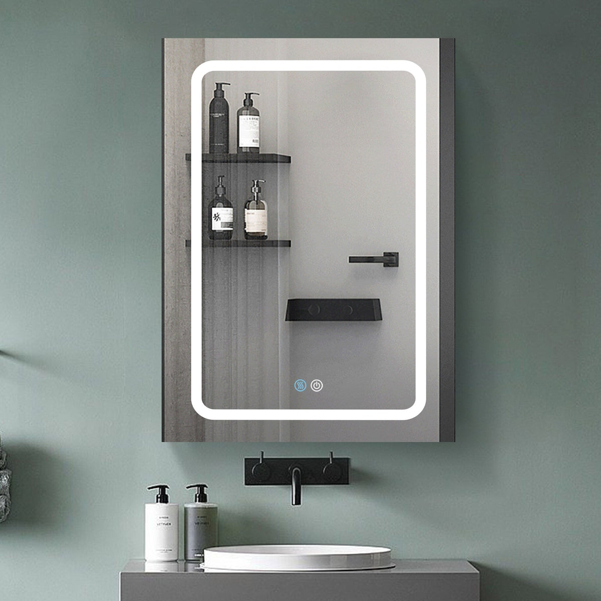 AAZJ 30-in x 20-in LED Fog Free Surface/Recessed Mount White Mirrored Soft Close Medicine Cabinet