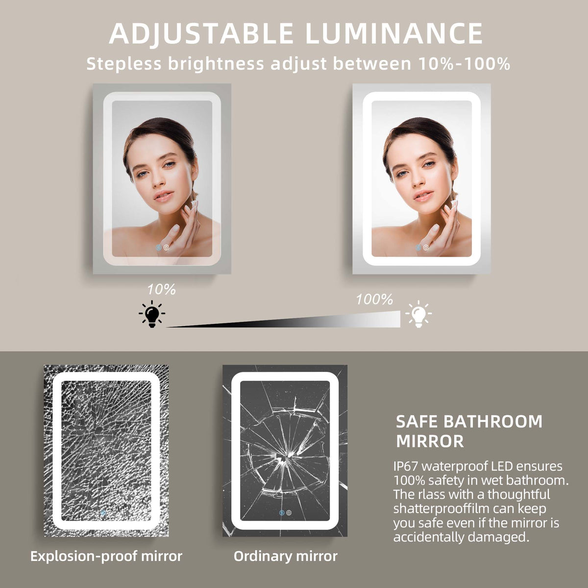 AAZJ 30-in x 20-in LED Fog Free Surface/Recessed Mount White Mirrored Soft Close Medicine Cabinet