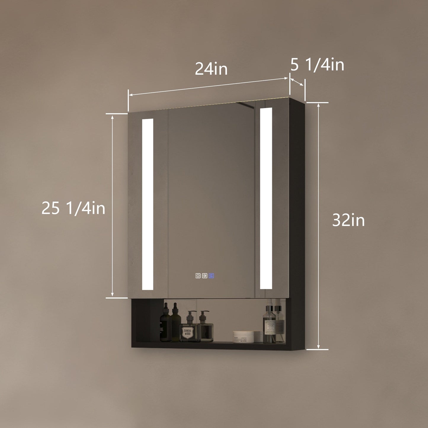 Forclover 24-in x 32-in Lighted LED Fog Free Surface/Recessed Mount Black Mirrored Soft Close Medicine Cabinet with Outlet