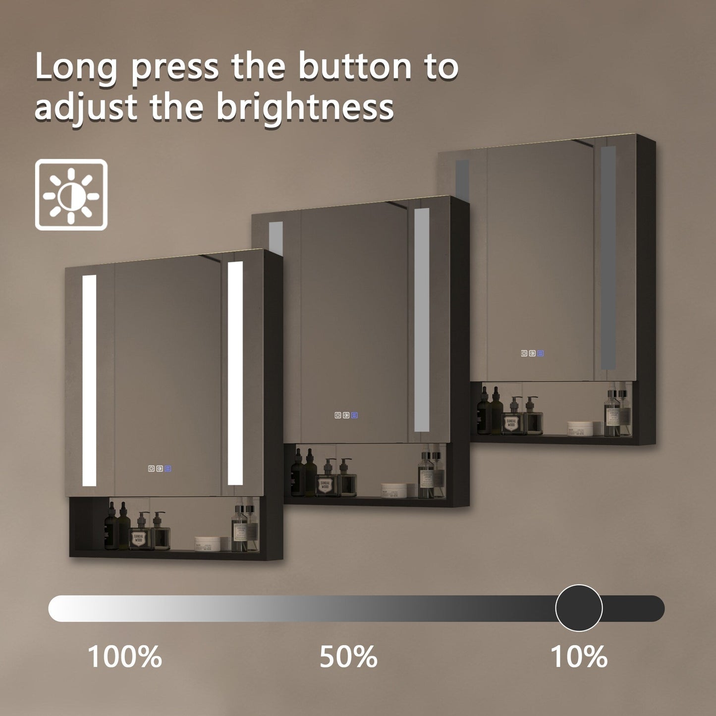 Forclover 24-in x 32-in Lighted LED Fog Free Surface/Recessed Mount Black Mirrored Soft Close Medicine Cabinet with Outlet