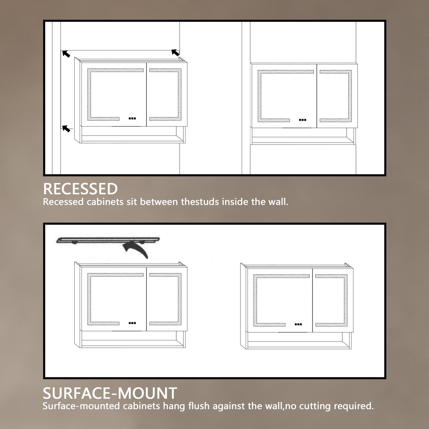 Forclover 24-in x 32-in Lighted LED Fog Free Surface/Recessed Mount Black Mirrored Soft Close Medicine Cabinet with Outlet