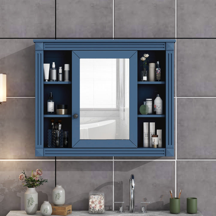 AAZJ CMR 35-in x 28-in Surface Mount Blue Mirrored Soft Close Medicine Cabinet