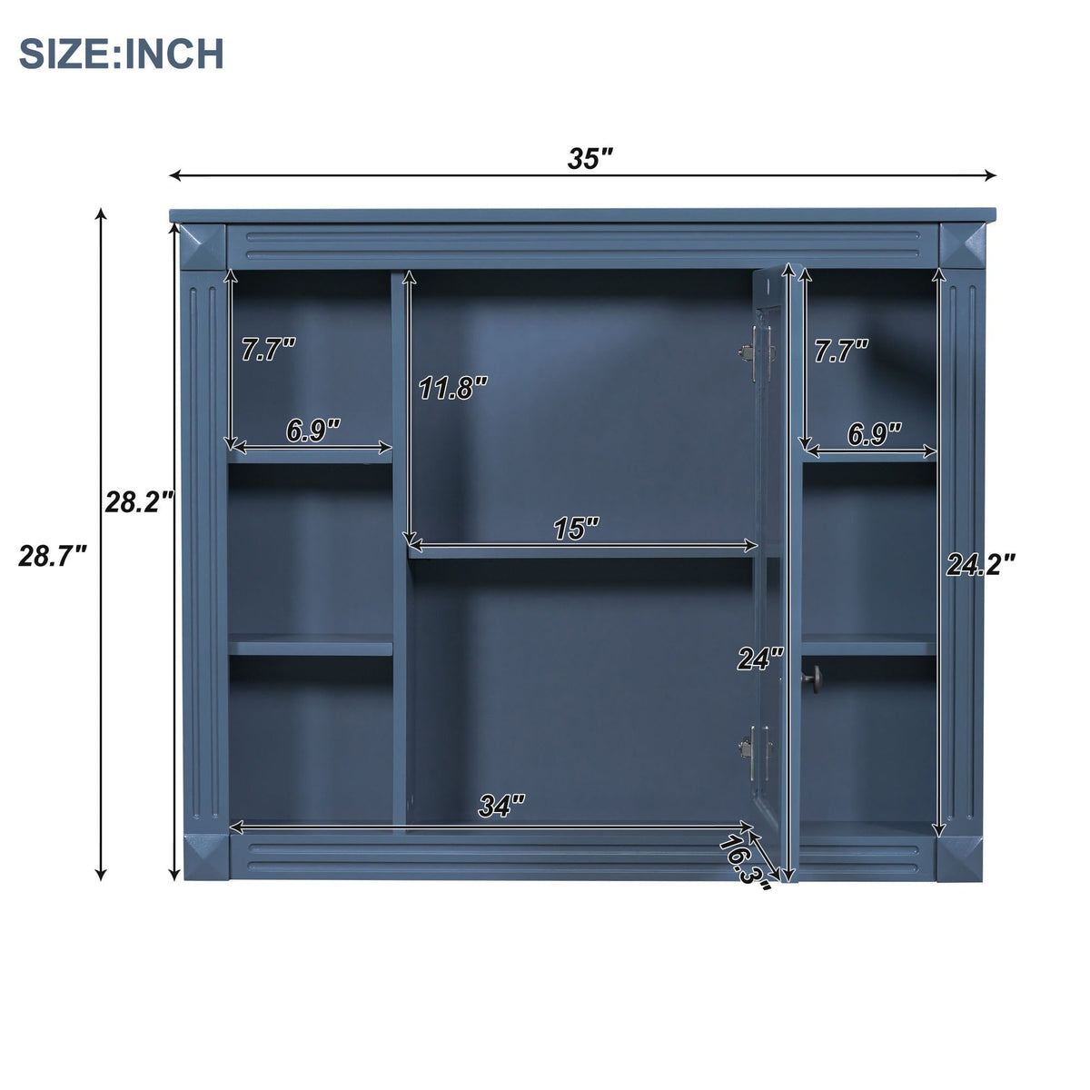 AAZJ CMR 35-in x 28-in Surface Mount Blue Mirrored Soft Close Medicine Cabinet
