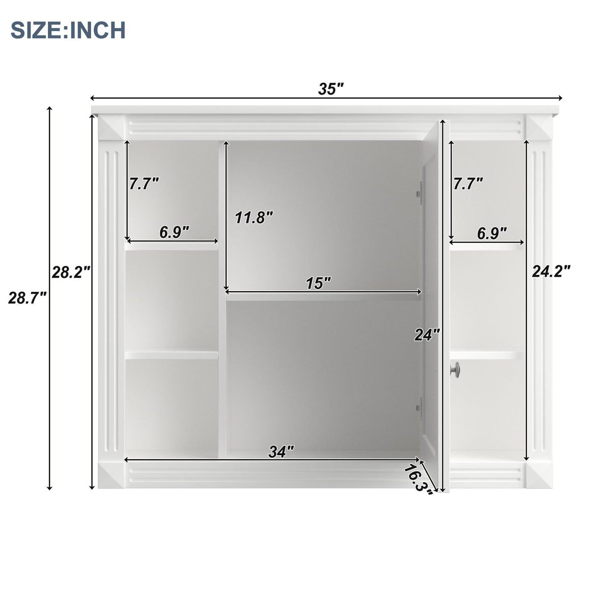 AAZJ CMR 35-in x 28-in Surface Mount White Mirrored Soft Close Medicine Cabinet