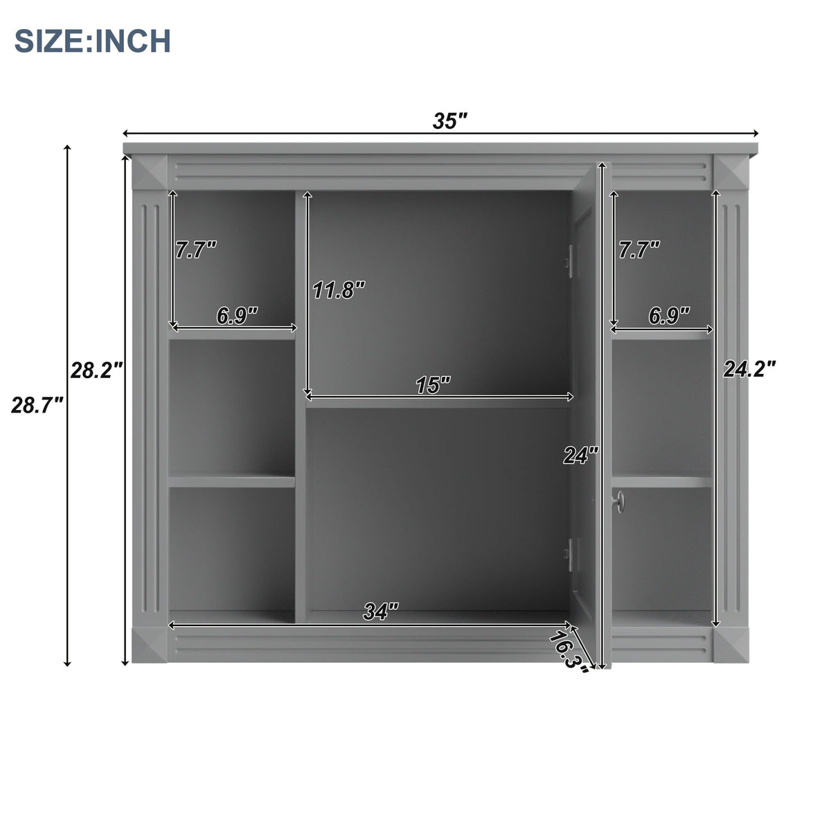 AAZJ CMR 35-in x 28-in Surface Mount Gray Mirrored Soft Close Medicine Cabinet