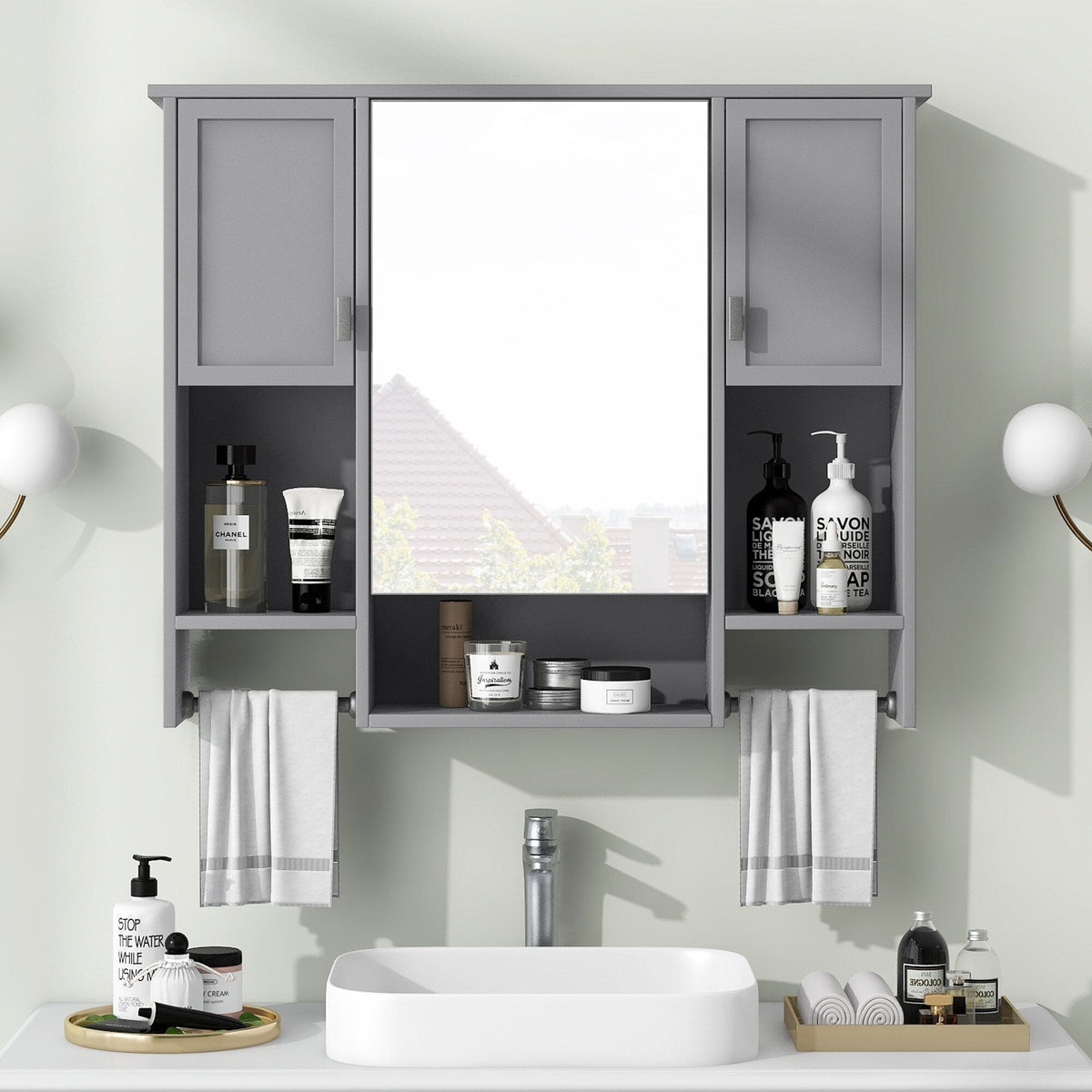 AAZJ 35-in x 28-in Surface Mount Grey Mirrored Soft Close Medicine Cabinet