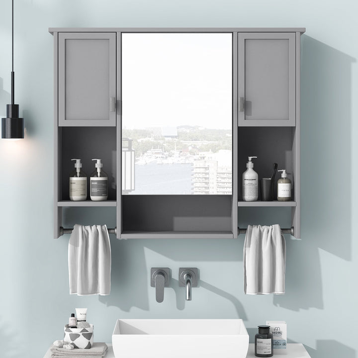 AAZJ 35-in x 28-in Surface Mount Grey Mirrored Soft Close Medicine Cabinet