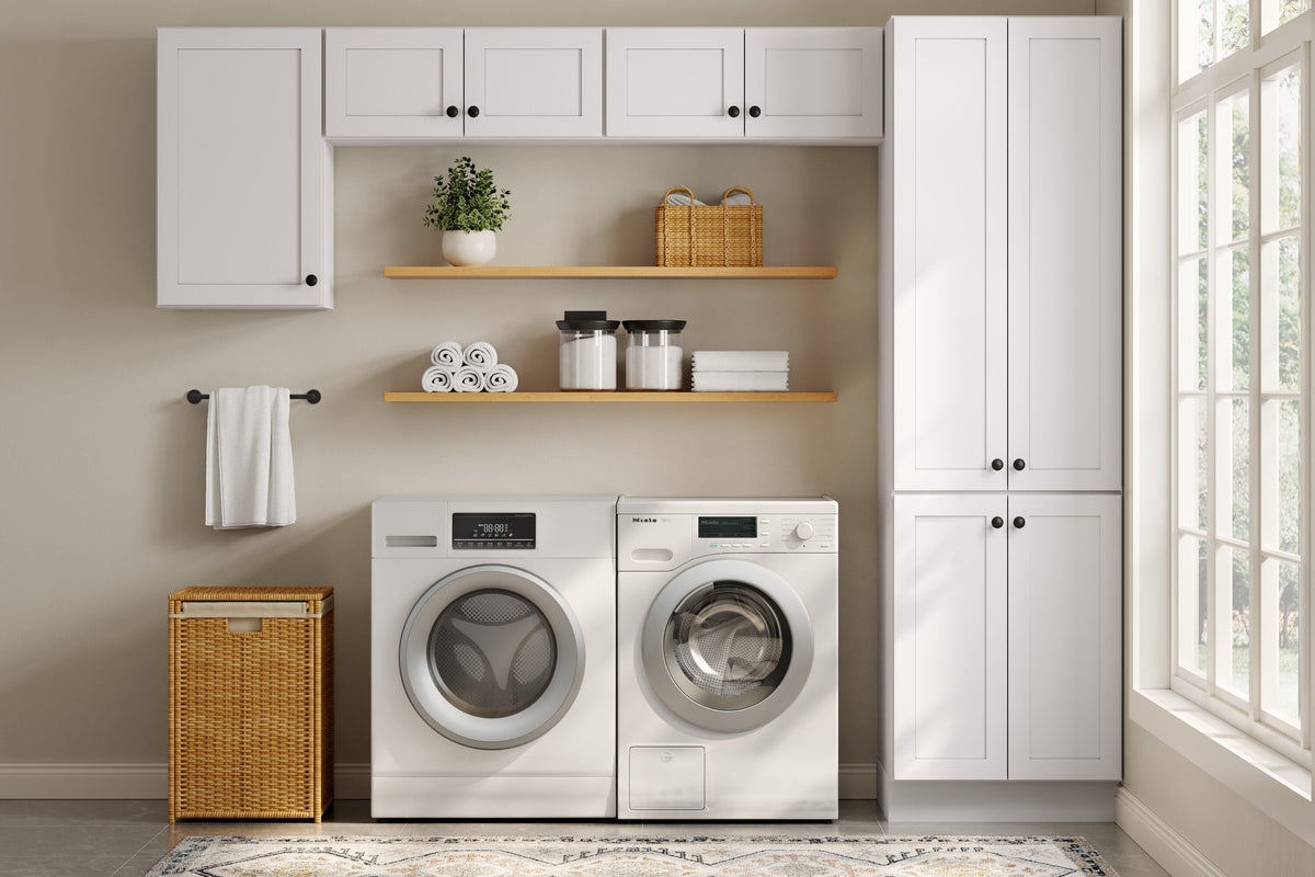 Whalen CLICK-IT Enfield 24-in W x 49.5-in H x 24-in D Classic White Birch Pantry Ready To Assemble Plywood Cabinet (Raised Panel Shaker Door Style)