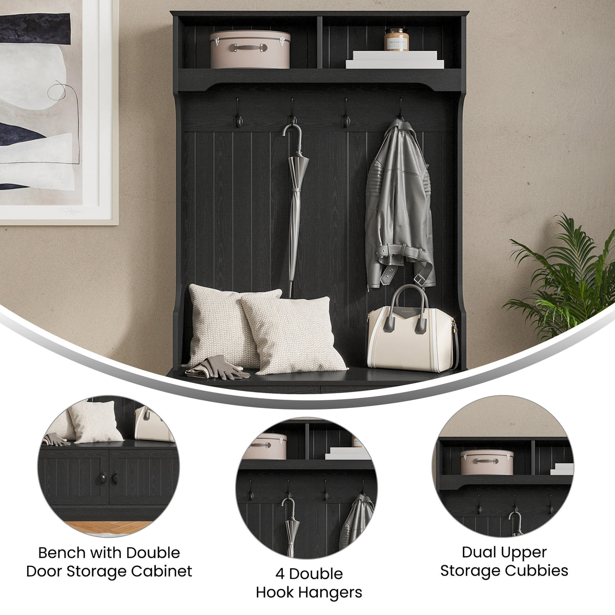 Flash Furniture Fraser Modern 11.75-in Black Composite Hall Tree