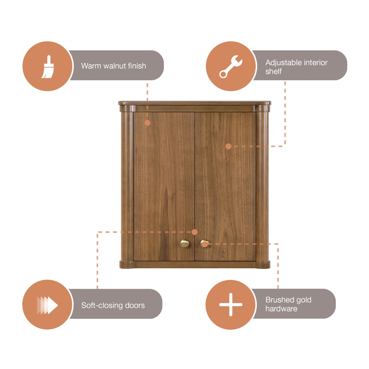 allen + roth Rian 22-in x 24-in x 7-in Walnut Soft Close Bathroom Wall Cabinet
