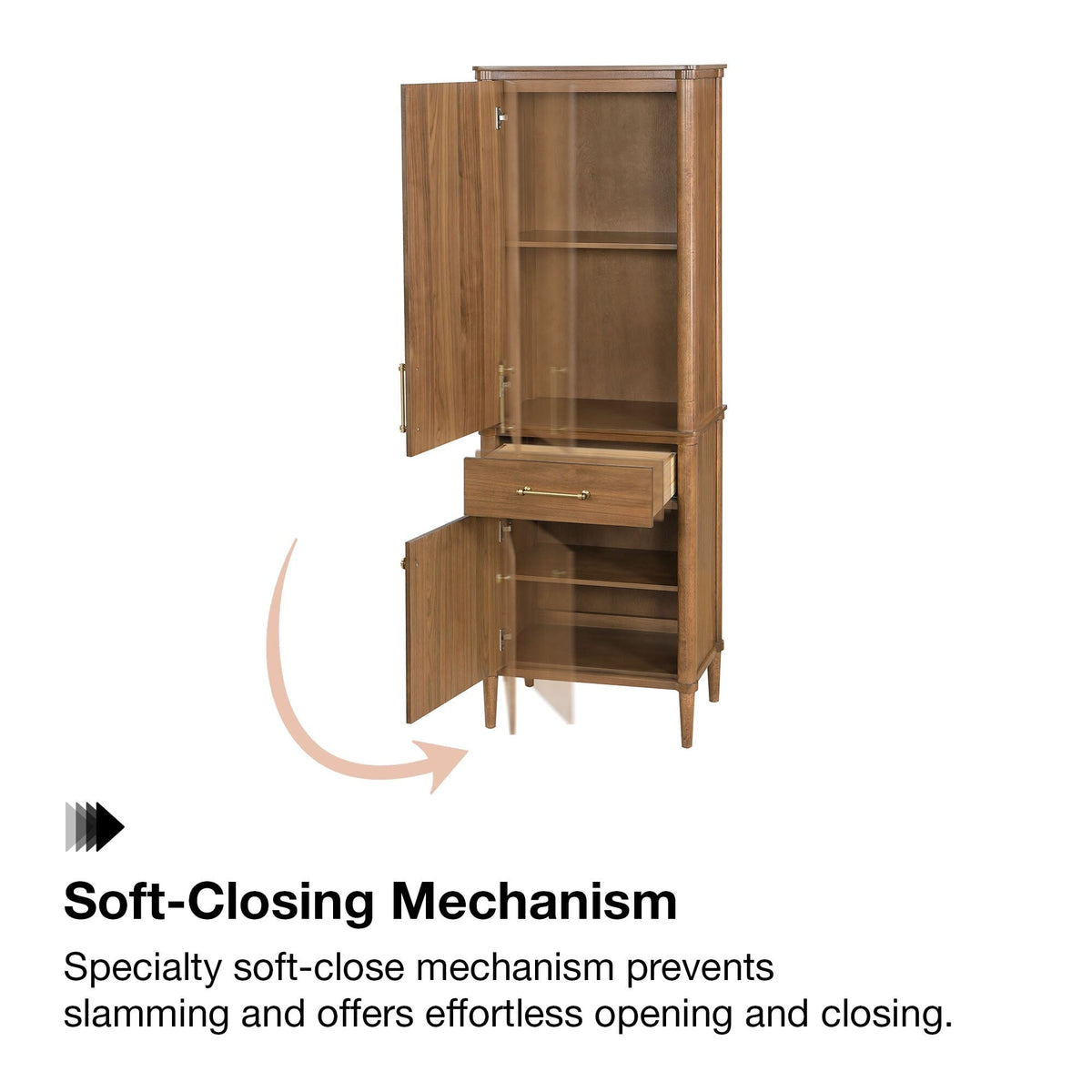 allen + roth Rian 24-in x 72-in x 16-in Walnut Wood Freestanding Soft Close Linen Cabinet