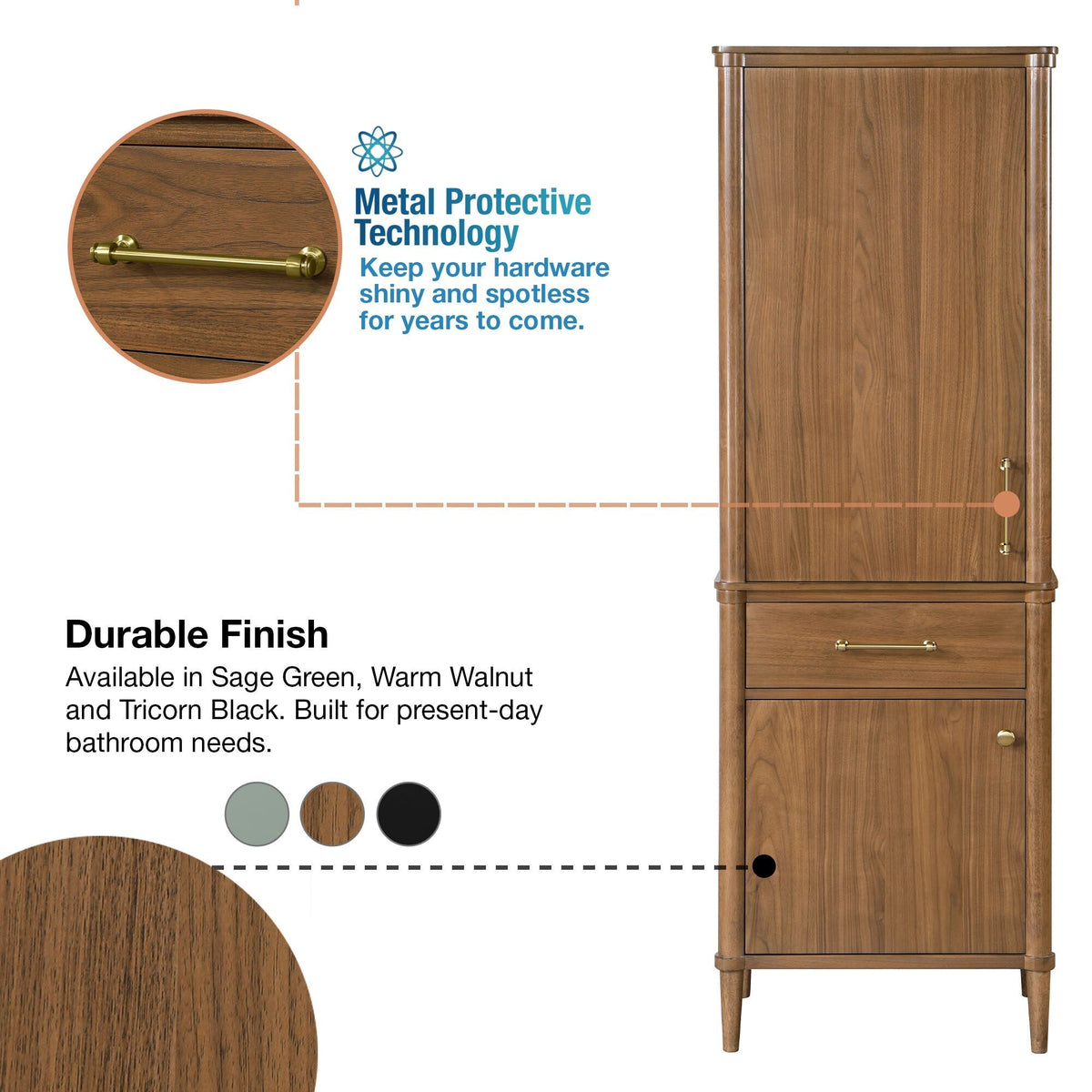 allen + roth Rian 24-in x 72-in x 16-in Walnut Wood Freestanding Soft Close Linen Cabinet