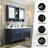 Forclover 55-in x 35-in Surface Mount Navy Mirrored Soft Close Medicine Cabinet