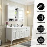 Forclover 55-in x 35-in Surface Mount White Mirrored Soft Close Medicine Cabinet