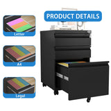 GZMR 3 Drawer File Cabinet Black 3-Drawer 14.57-in File Cabinet