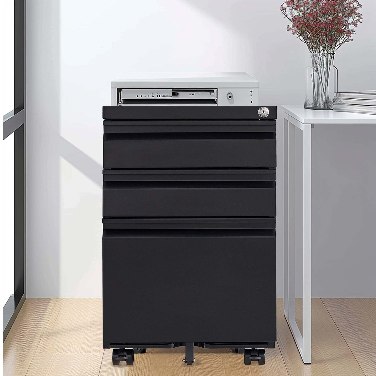 GZMR 3 Drawer File Cabinet Black 3-Drawer 14.57-in File Cabinet