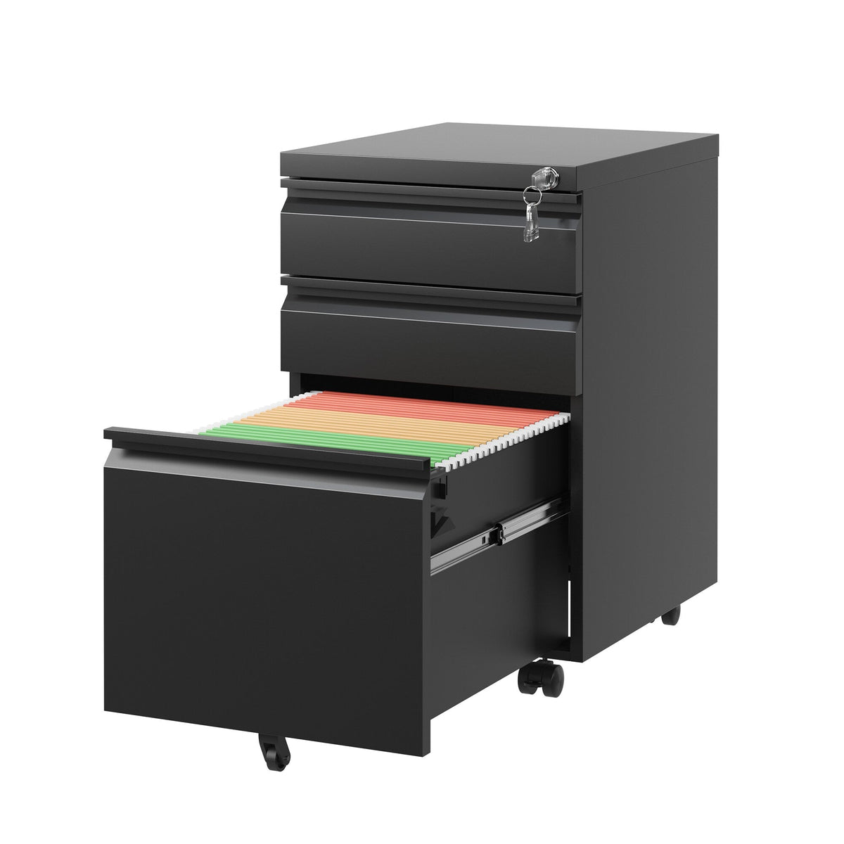 GZMR 3 Drawer File Cabinet Black 3-Drawer 14.57-in File Cabinet