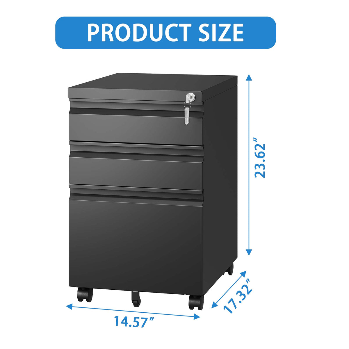 GZMR 3 Drawer File Cabinet Black 3-Drawer 14.57-in File Cabinet