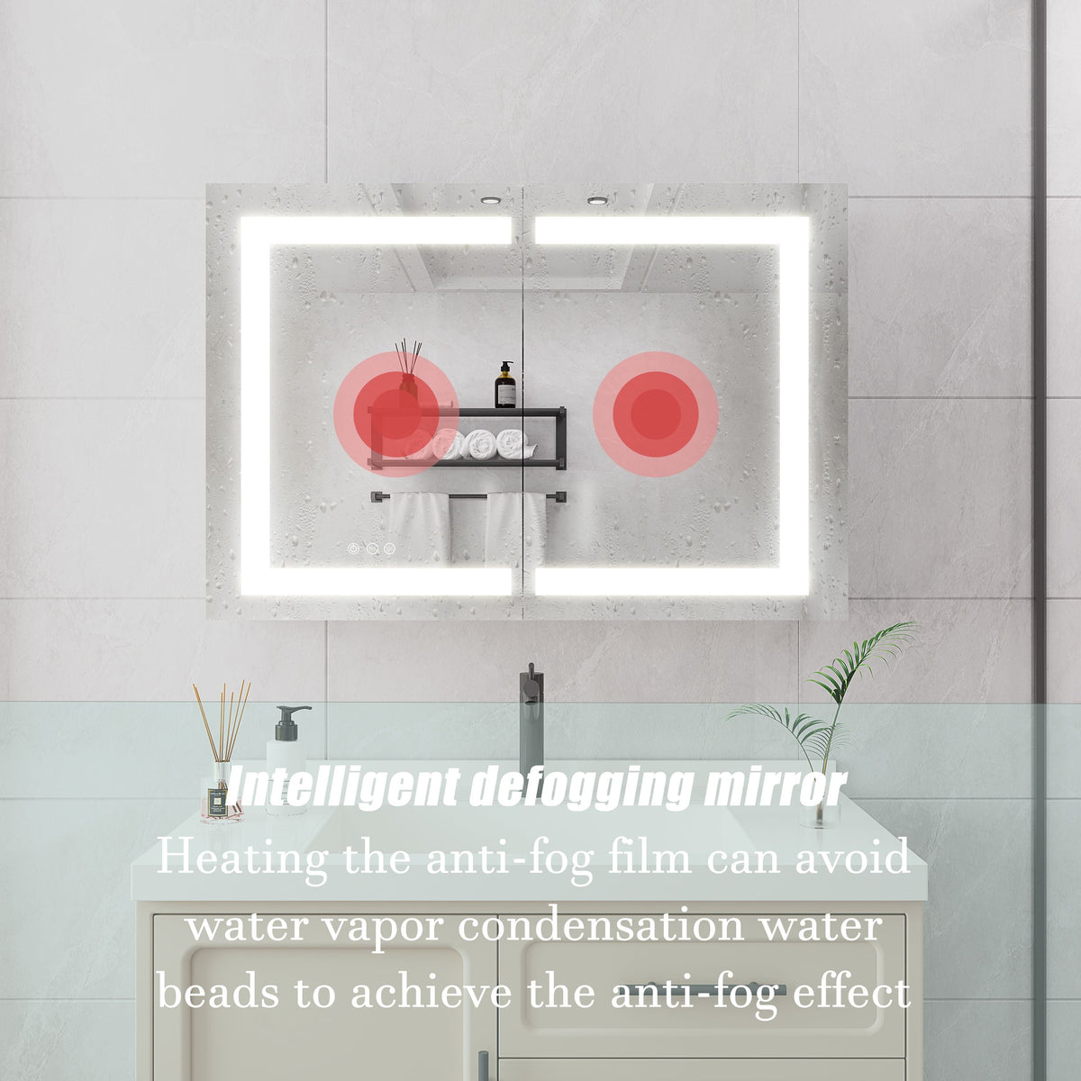 WELLFOR 36-in x 24-in Lighted LED Fog Free Surface Mount Silver Mirrored Soft Close Medicine Cabinet