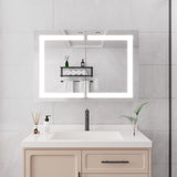 WELLFOR 36-in x 24-in Lighted LED Fog Free Surface Mount Silver Mirrored Soft Close Medicine Cabinet