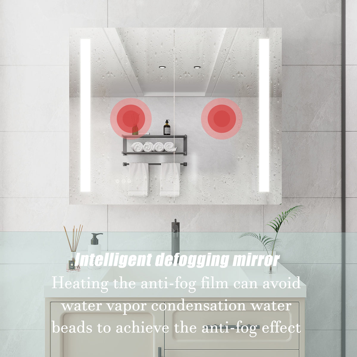WELLFOR 36-in x 30-in Lighted LED Fog Free Surface/Recessed Mount Silver Mirrored Soft Close Medicine Cabinet