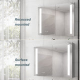 WELLFOR 36-in x 30-in Lighted LED Fog Free Surface/Recessed Mount Silver Mirrored Soft Close Medicine Cabinet