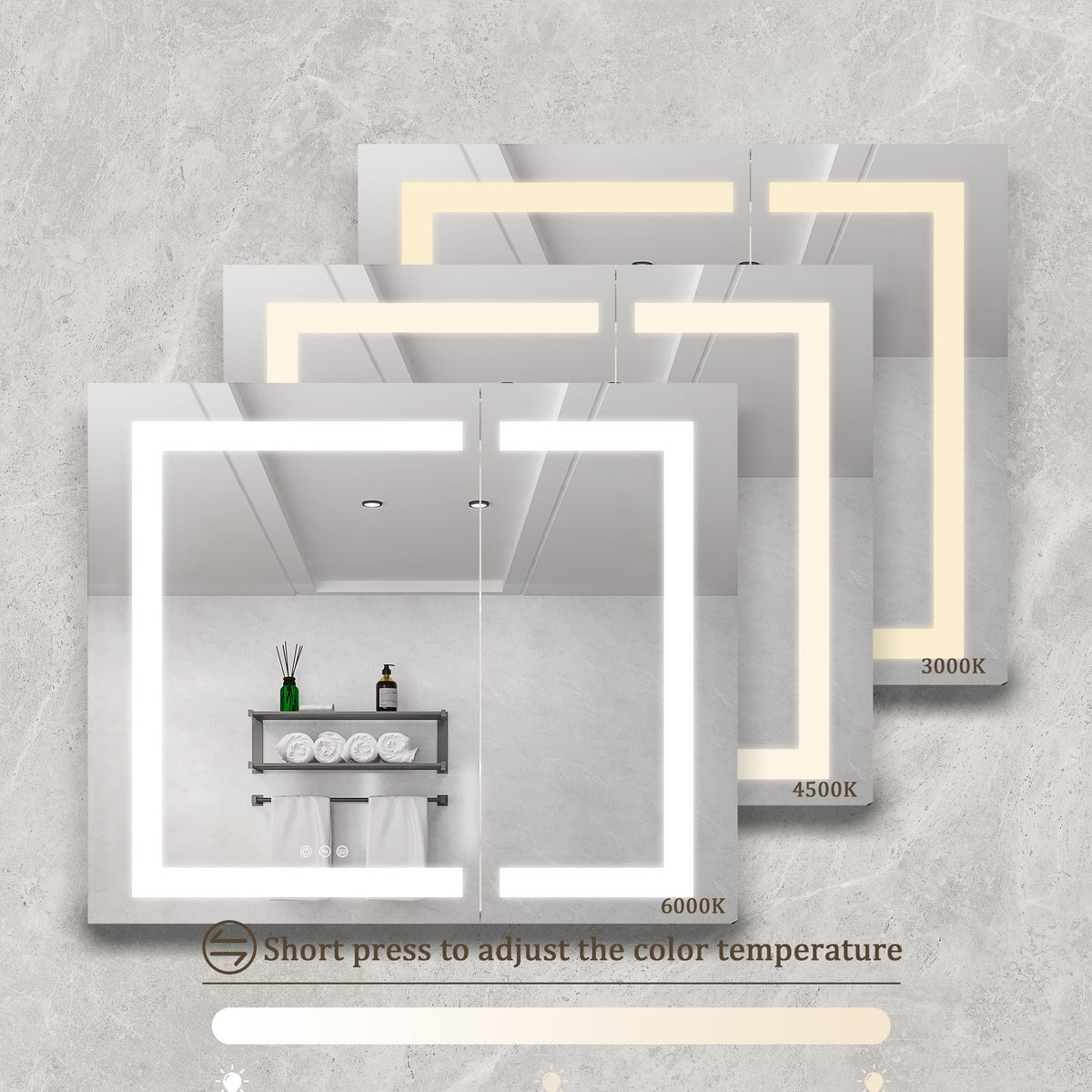 WELLFOR 36-in x 30-in Lighted LED Fog Free Surface Mount Silver Mirrored Soft Close Medicine Cabinet