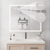 WELLFOR 36-in x 30-in Lighted LED Fog Free Surface Mount Silver Mirrored Soft Close Medicine Cabinet with Outlet