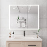 WELLFOR 36-in x 30-in Lighted LED Fog Free Surface Mount Silver Mirrored Soft Close Medicine Cabinet with Outlet