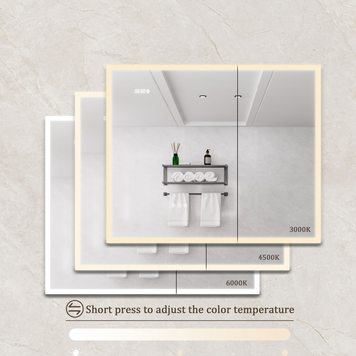 WELLFOR 36-in x 30-in Lighted LED Fog Free Surface Mount Silver Mirrored Soft Close Medicine Cabinet with Outlet