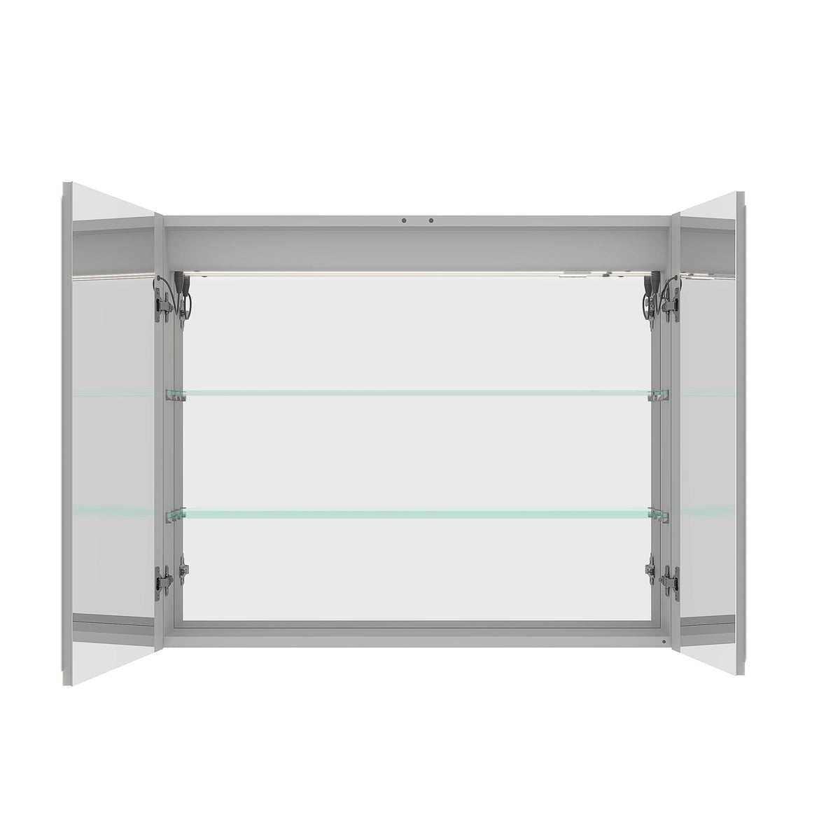 WELLFOR 36-in x 30-in Lighted LED Fog Free Surface Mount Silver Mirrored Soft Close Medicine Cabinet with Outlet