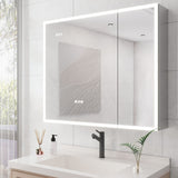 WELLFOR 36-in x 30-in Lighted LED Fog Free Surface Mount Silver Mirrored Soft Close Medicine Cabinet with Outlet
