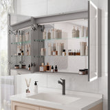 WELLFOR 36-in x 30-in Lighted LED Fog Free Surface Mount Silver Mirrored Soft Close Medicine Cabinet with Outlet