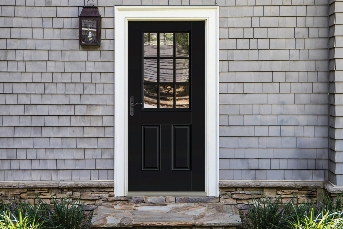 Therma-Tru Benchmark Doors 32-in x 80-in Fiberglass Half-Lite Left-Hand Inswing Ready-to-Paint Unfinished Prehung Single Front Door