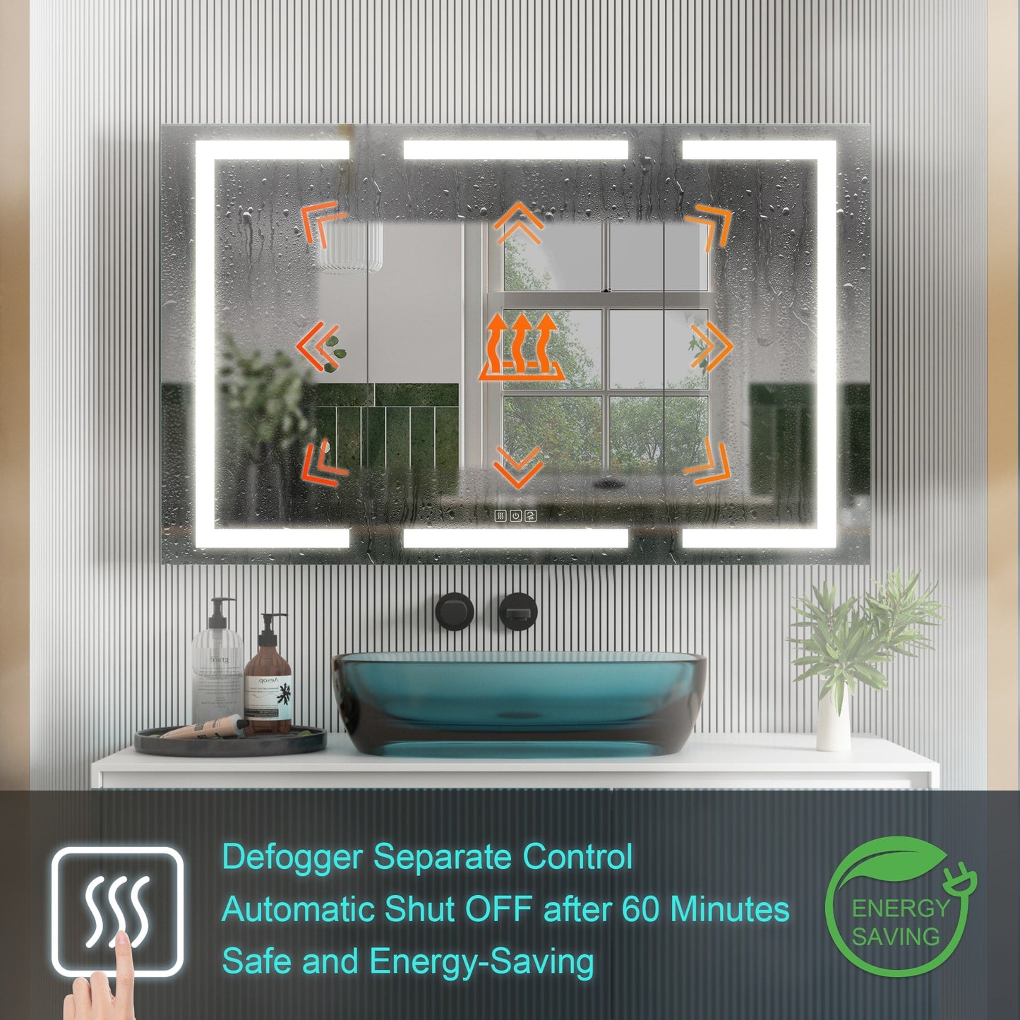 Forclover 48-in x 30-in Lighted LED Fog Free Surface/Recessed Mount Silver Mirrored Soft Close Medicine Cabinet with Outlet
