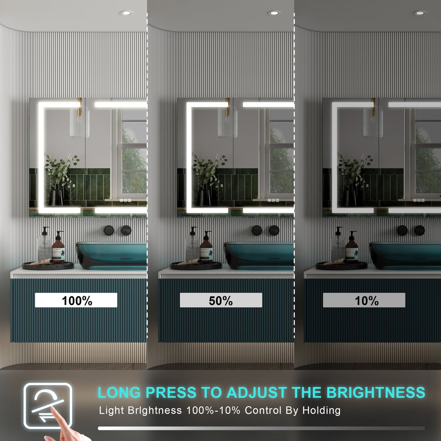 Forclover 48-in x 30-in Lighted LED Fog Free Surface/Recessed Mount Silver Mirrored Soft Close Medicine Cabinet with Outlet
