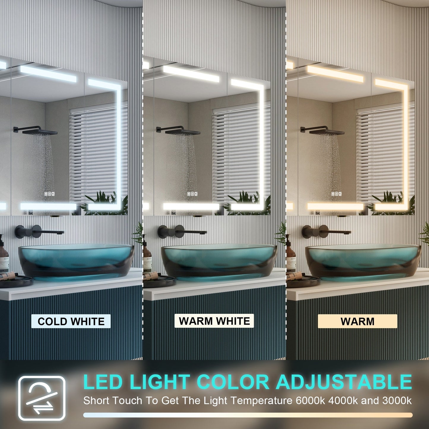 Forclover 48-in x 30-in Lighted LED Fog Free Surface/Recessed Mount Silver Mirrored Soft Close Medicine Cabinet with Outlet
