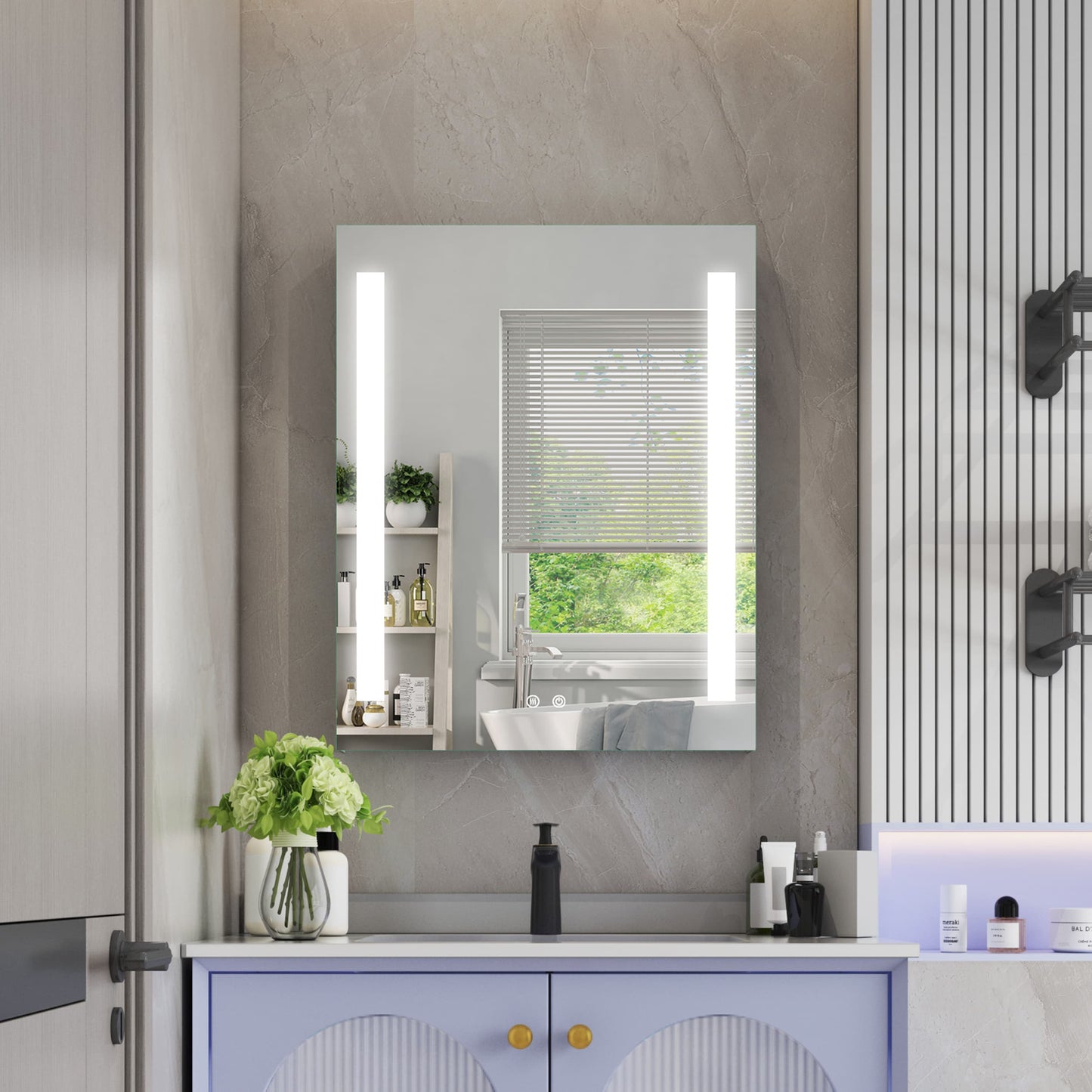 Forclover 24-in x 30-in Lighted LED Fog Free Surface/Recessed Mount Silver Mirrored Soft Close Medicine Cabinet with Outlet