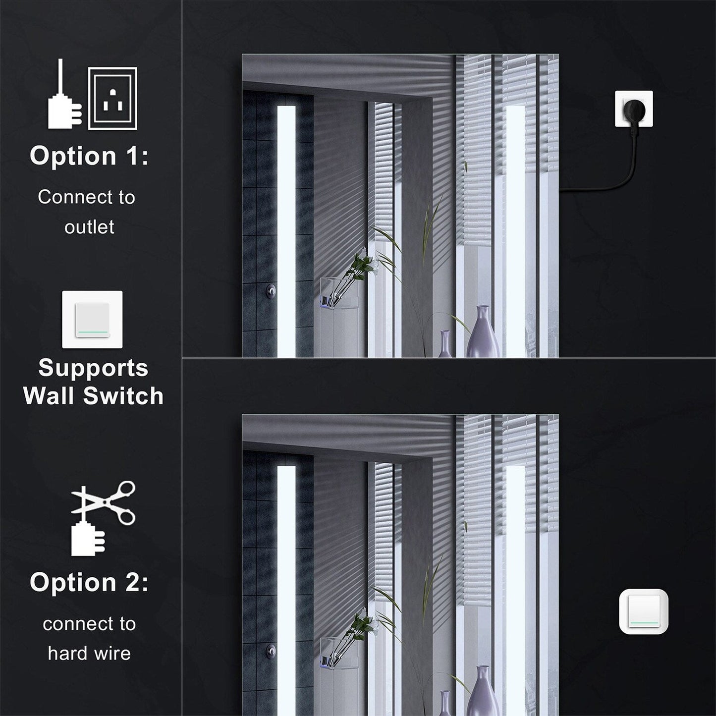 Forclover 24-in x 30-in Lighted LED Fog Free Surface/Recessed Mount Silver Mirrored Soft Close Medicine Cabinet with Outlet
