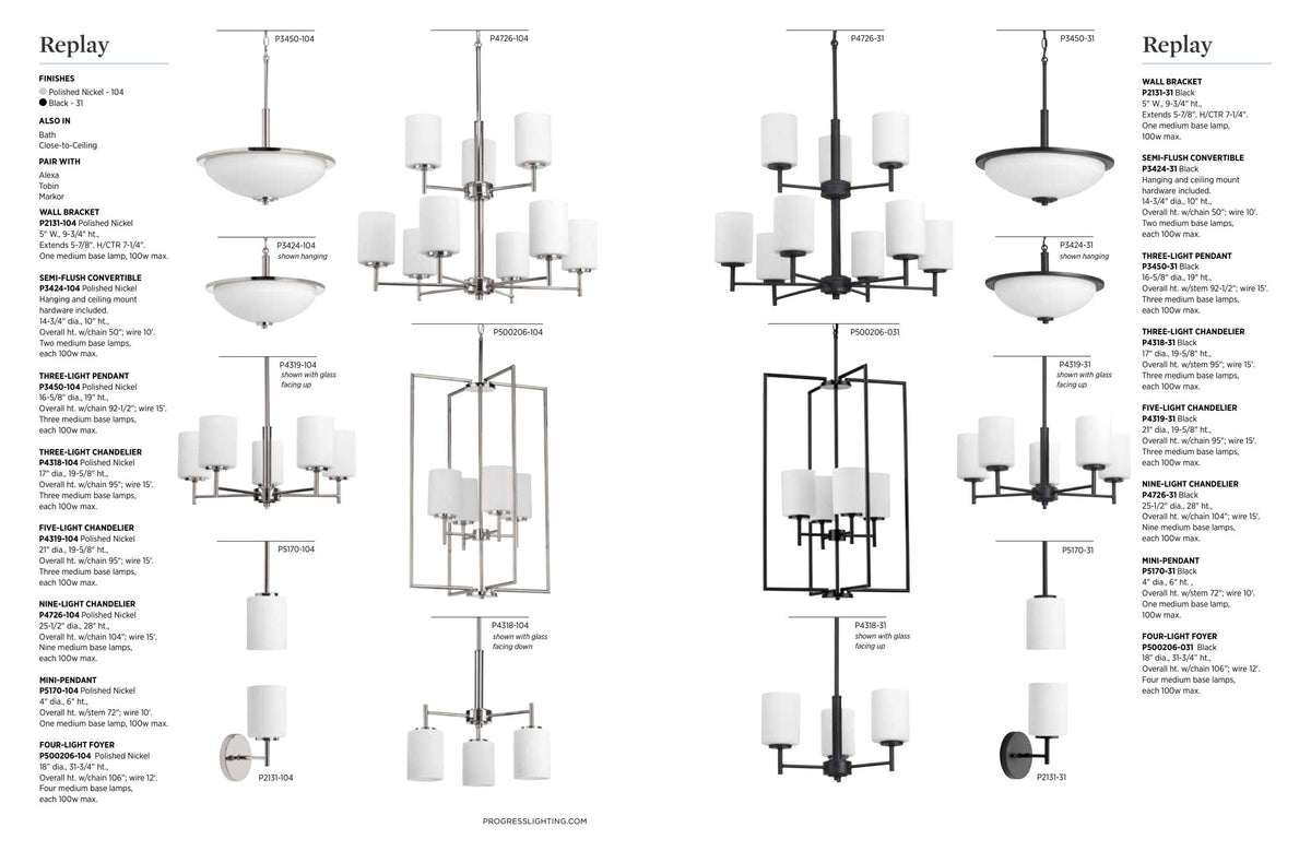 Progress Lighting Replay 3-Light Black Modern/Contemporary Chandelier