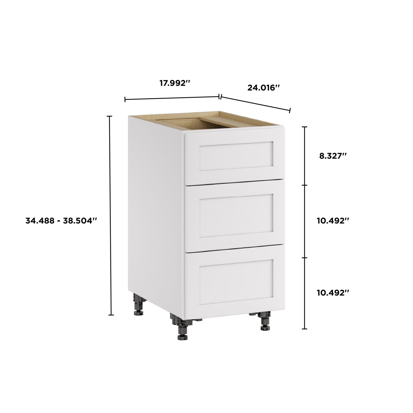Whalen CLICK-IT Enfield 18-in W x 34.5-in H x 24-in D Classic White Birch 3-Drawer Base Ready To Assemble Plywood Cabinet (Raised Panel Style)