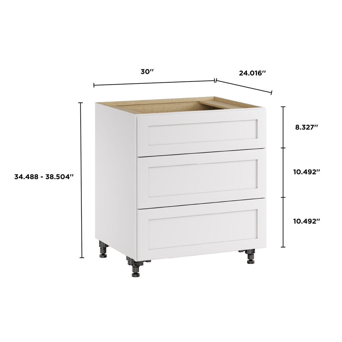 Whalen CLICK-IT Enfield 30-in W x 34.5-in H x 24-in D Classic White Birch 3-Drawer Base Ready To Assemble Plywood Cabinet (Raised Panel Style)