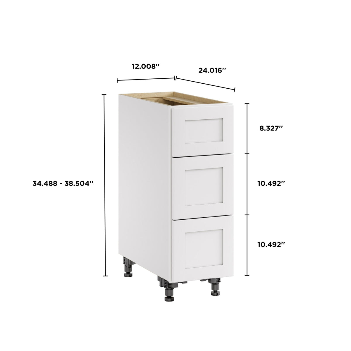 Whalen CLICK-IT Enfield 12-in W x 34.5-in H x 24-in D Classic White Birch 3-Drawer Base Ready To Assemble Plywood Cabinet (Raised Panel Style)