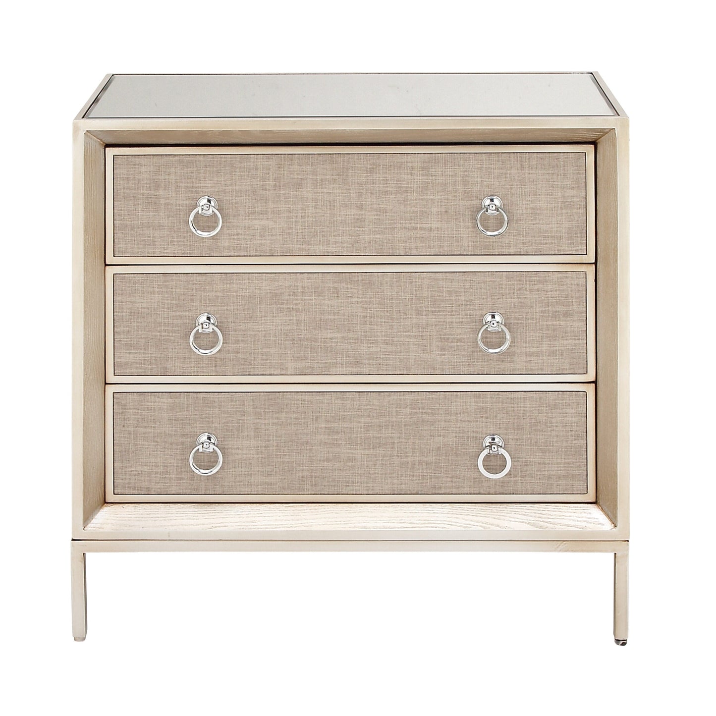 Grayson Lane Beige Upholstered with Mirrored Top 3-Drawer Accent Chest