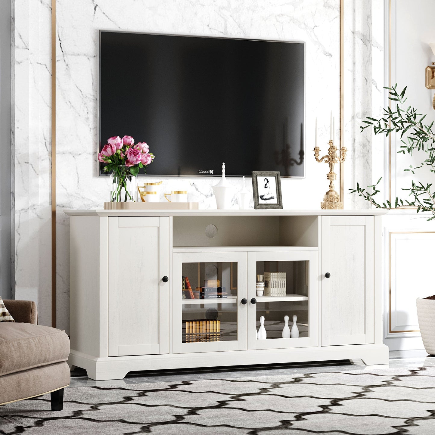 GZMR Modern/Contemporary White Tv Cabinet (Accommodates TVs up to 65-in)