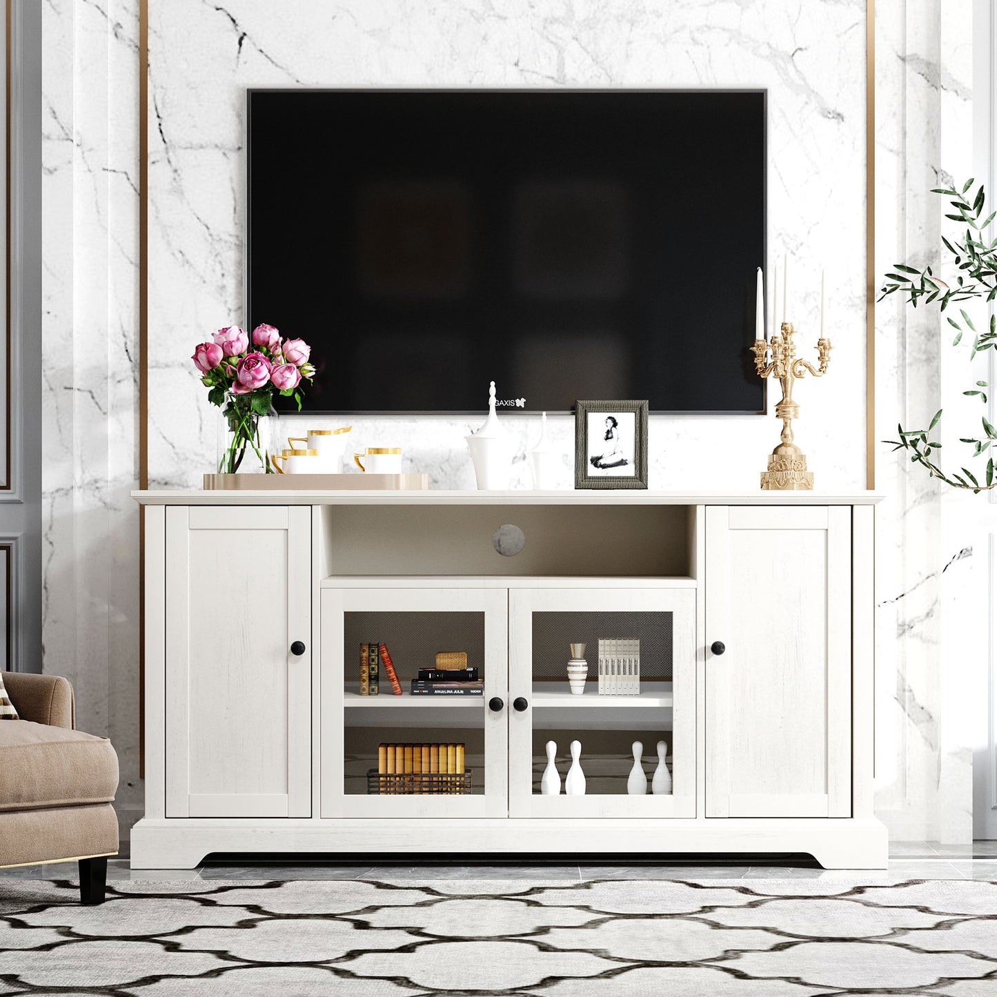 GZMR Modern/Contemporary White Tv Cabinet (Accommodates TVs up to 65-in)