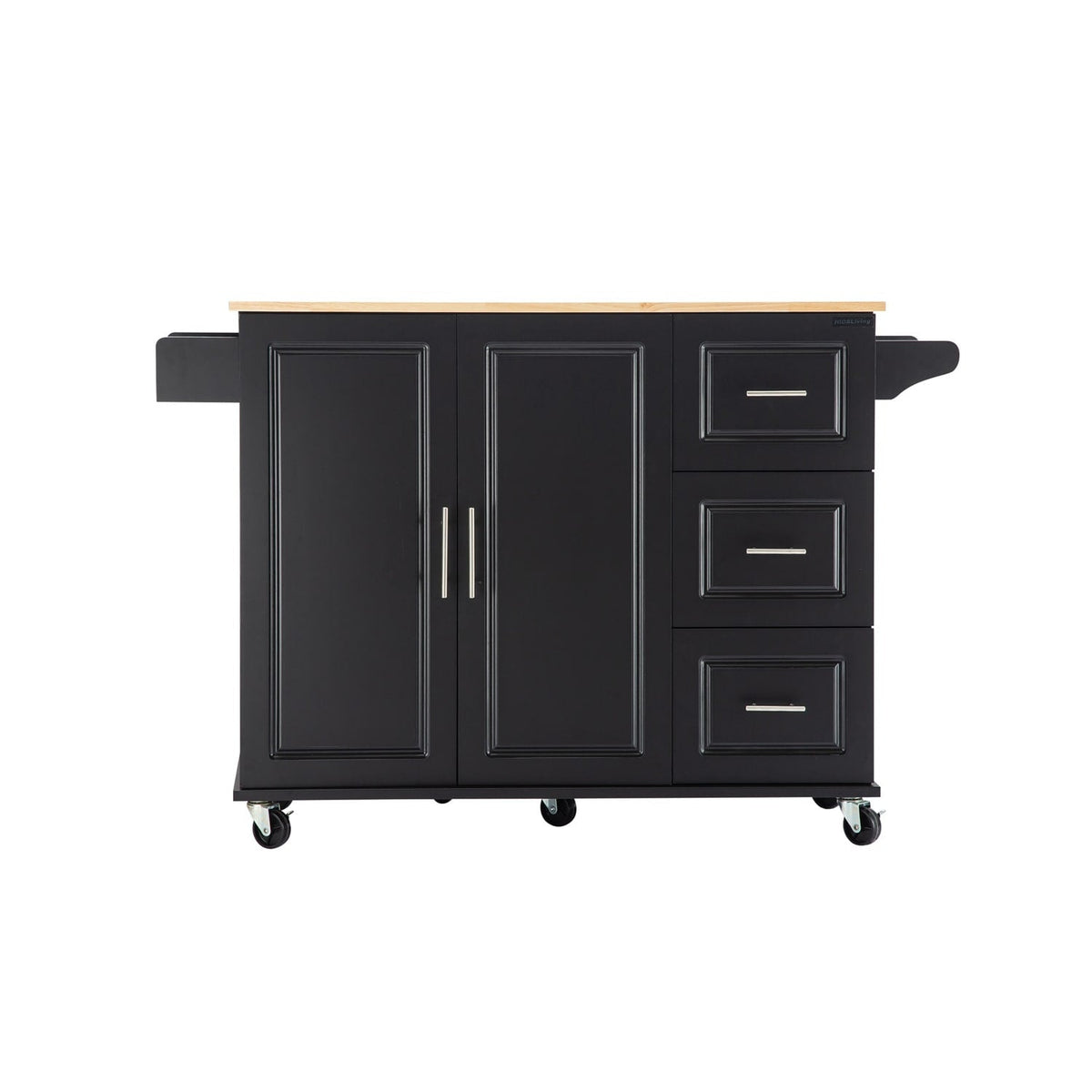 BABOOM Black Mdf Base with Wood Top Rolling Kitchen Island (17-in x 53.93-in x 36.22-in)